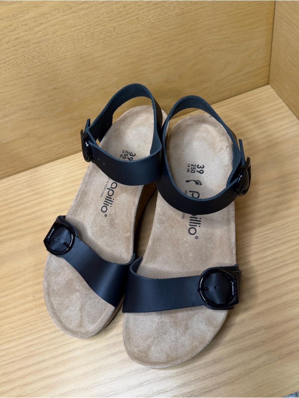 BIRKENSTOCK Papillio Soley Ring-Buckle Wedge Sandals Black. US 8 , EU 39. New - Picture 2 of 7
